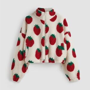 cider sherpa fleece zip up strawberry jacket